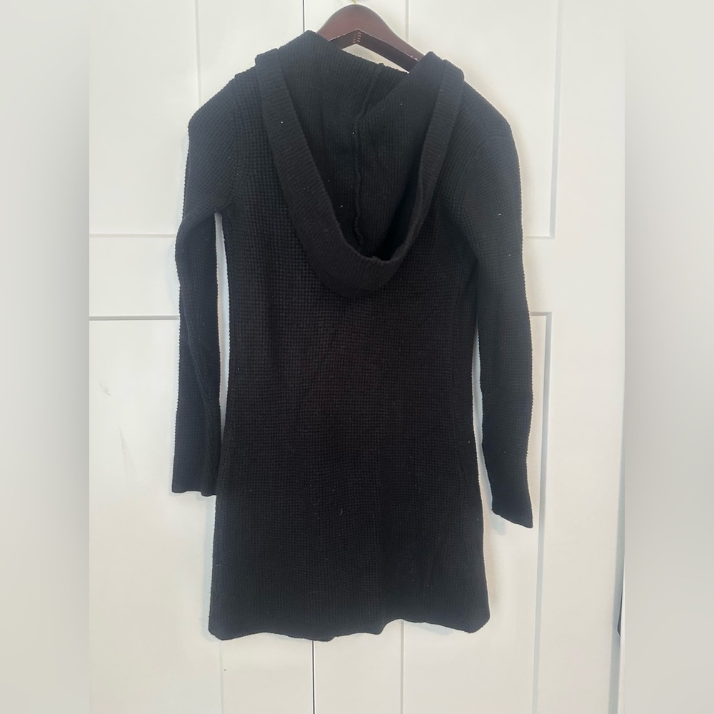Cyrus Black Hooded Open-Front Waffle Weave Knit Cardigan S - Picture 2 of 3